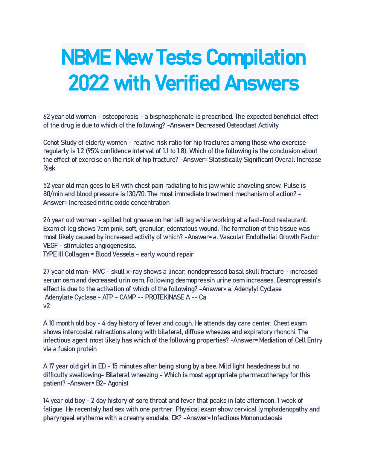Preview of NBME New Tests Compilation 2022 with Verified Answers